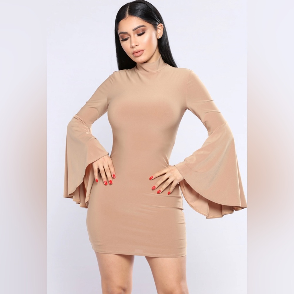 Babette Bell Sleeve Dress - Nude from Fashion Nova